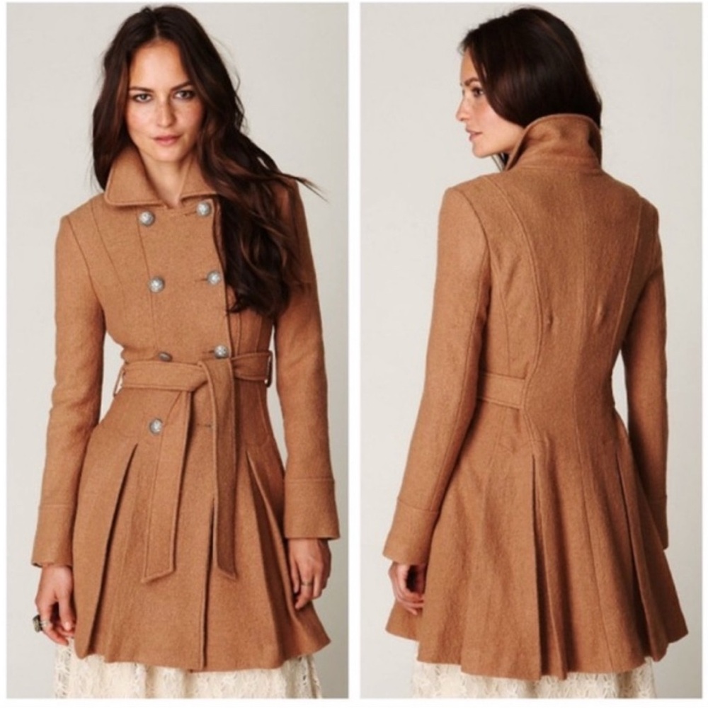 Free People Doublebreasted Wool Blend Coat Old Money Size 4